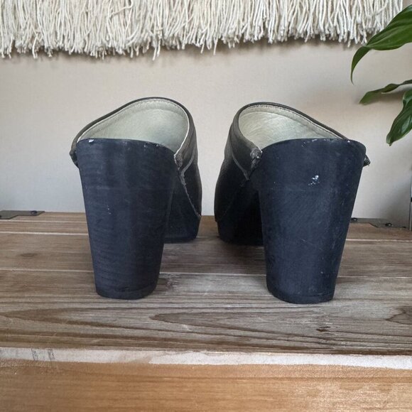 Maguba Stockholm Olive Green Genuine Leather Dark Wood Heeled Mule Clog Size 6 - Picture 12 of 15